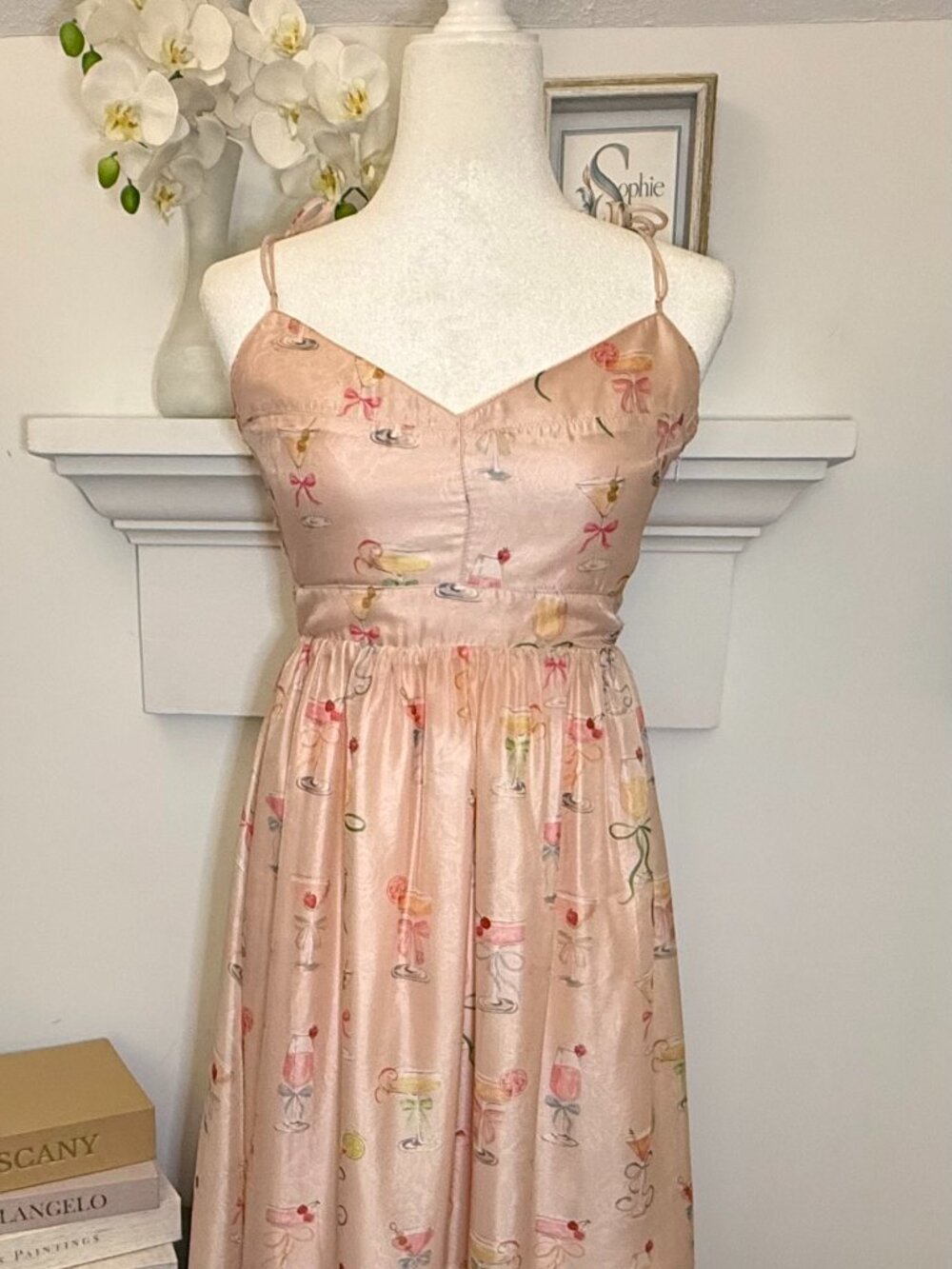 En Saison NWT Pink Cocktail Print Satin Midi Dress S - Picture 2 of 13